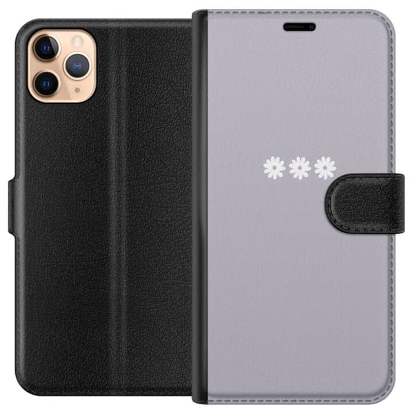 Apple iPhone 11 Pro Max Tegnebogsetui Lilla Blomminimalisme - stilfuldt blomstermotiv på lilla baggrund