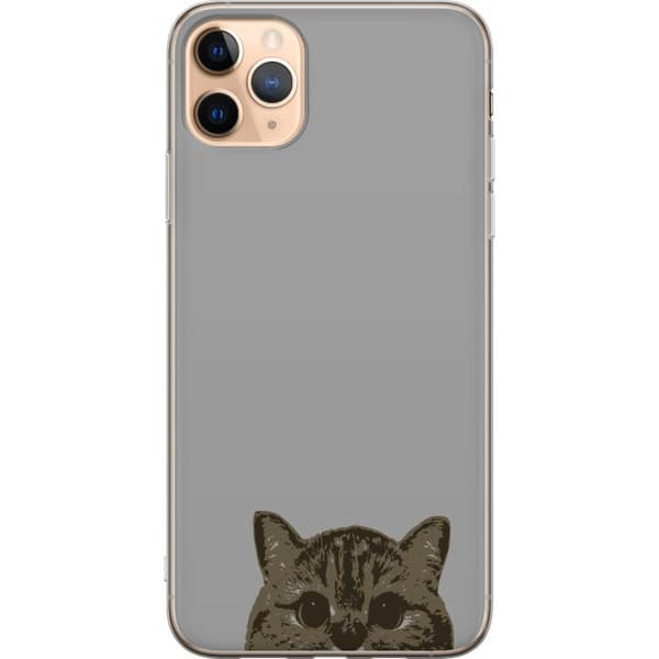 Apple iPhone 11 Pro Max Gjennomsiktig deksel Grå Kattblikk - stilren katte design med grå bakgrunn