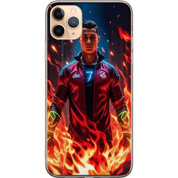 Apple iPhone 11 Pro Max Läpinäkyvä kuori Ronaldo Inferno - jalkapallolegenda liekeissä