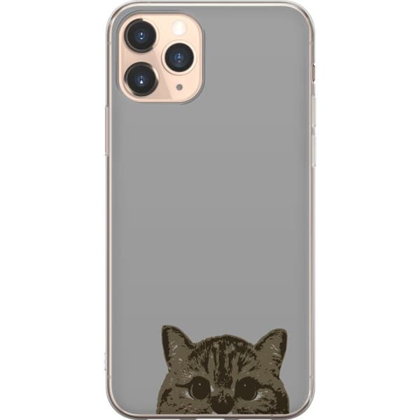 Apple iPhone 11 Pro Läpinäkyvä kuori Harmaa kissan katse - tyylikäs kissa suunnittelu harmaalla taustalla