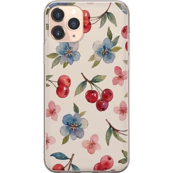 Apple iPhone 11 Pro Läpinäkyvä kuori Marjat & Kukat - kuvio, jossa on sinisiä kukkia ja metsänmarjoja