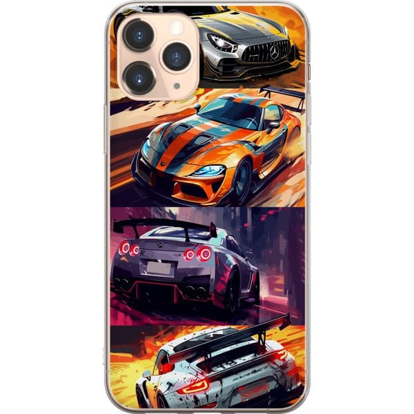 Apple iPhone 11 Pro Gennemsigtig cover Rallyfeber - fartfyldt motiv med rallybiler