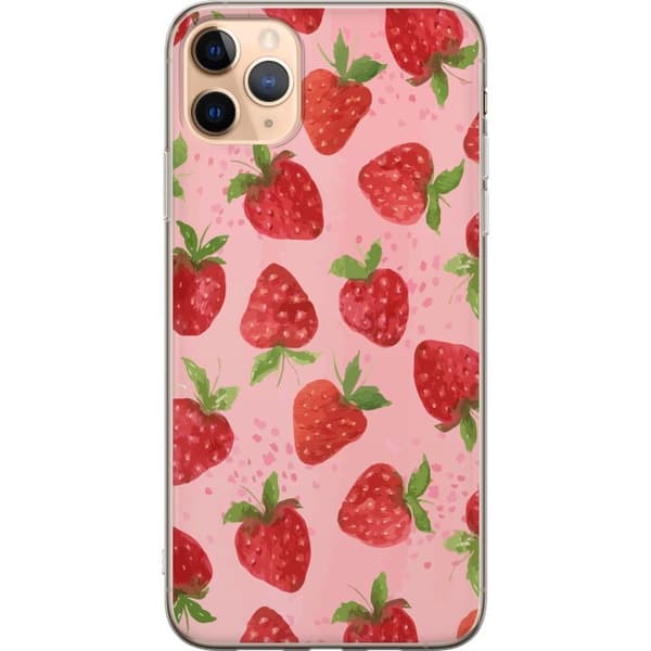 Apple iPhone 11 Pro Max Gennemsigtig cover Jordbærdrømme - Retro-stil jordbærmønster