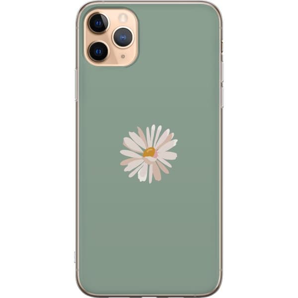 Apple iPhone 11 Pro Max Läpinäkyvä kuori Vihreä Minimalikukka - tyylikäs kukka vihreällä taustalla