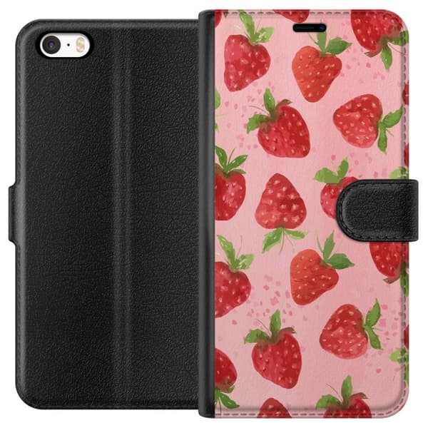 Apple iPhone 5 Plånboksfodral Strawberry Dreams – jordgubbsmönster i retrostil