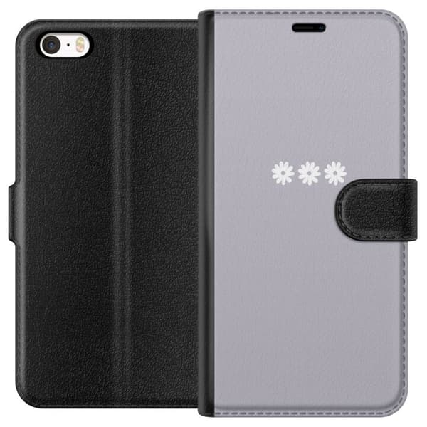 Apple iPhone 5 Tegnebogsetui Lilla Blomminimalisme - stilfuldt blomstermotiv på lilla baggrund