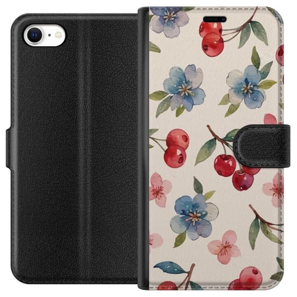 Apple iPhone 6 Lommeboketui Bær & Blomster - mønster med blå blomster og skogsbær