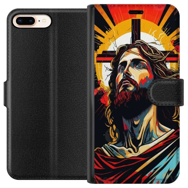 Apple iPhone 7 Plus Lompakkokotelo Jeesus ja Kortti - uskonnollinen motiivi syvällä symboliikalla