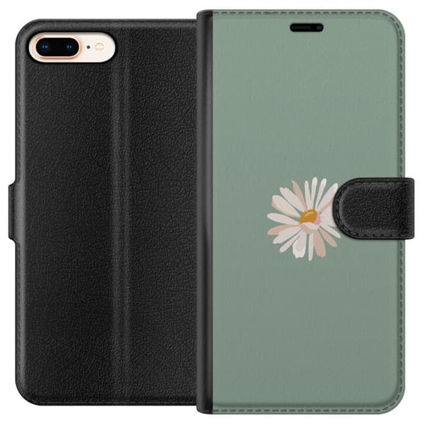 Apple iPhone 7 Plus Lompakkokotelo Vihreä Minimalikukka - tyylikäs kukka vihreällä taustalla