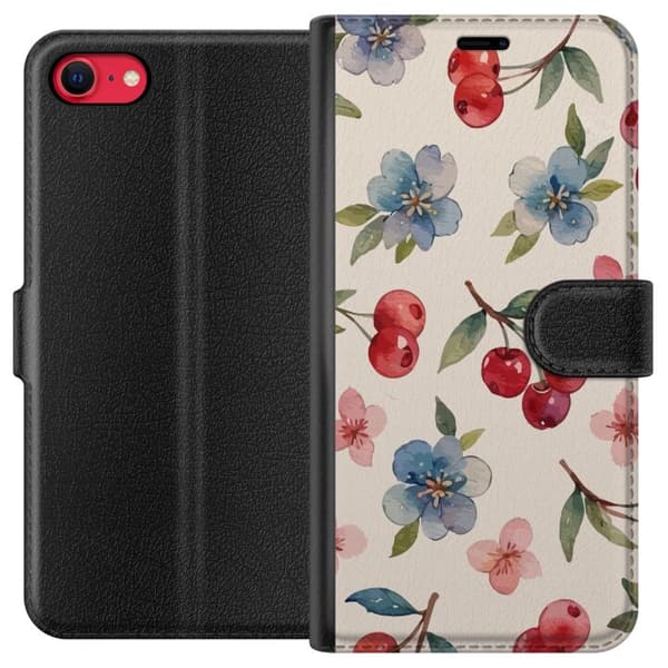 Apple iPhone 7 Lommeboketui Bær & Blomster - mønster med blå blomster og skogsbær