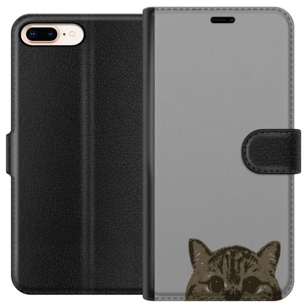 Apple iPhone 8 Plus Tegnebogsetui Grå Katteblik - stilfuld kat design med grå baggrund