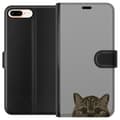 Miniatyrbillede 1 af 3: Apple iPhone 8 Plus Tegnebogsetui Grå Katteblik - stilfuld kat design med grå baggrund