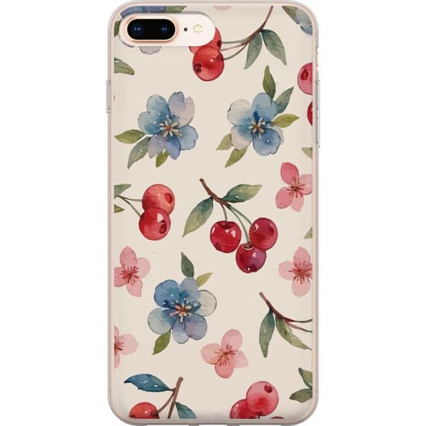 Apple iPhone 7 Plus Gjennomsiktig deksel Bær & Blomster - mønster med blå blomster og skogsbær