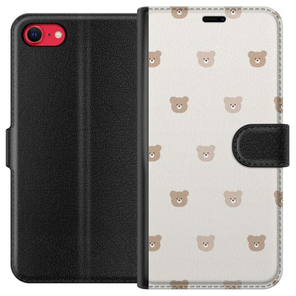 Apple iPhone 8 Plånboksfodral Teddy Background – gulliga nallar mot mjuk bakgrund