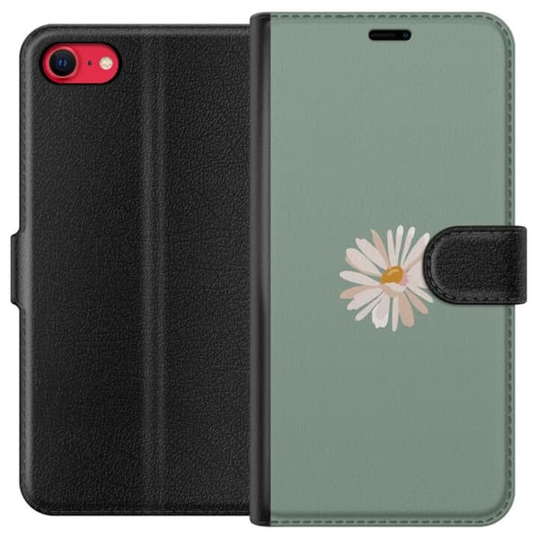 Apple iPhone 8 Tegnebogsetui Grøn Minimalblomst - stilfuld blomst på grøn baggrund