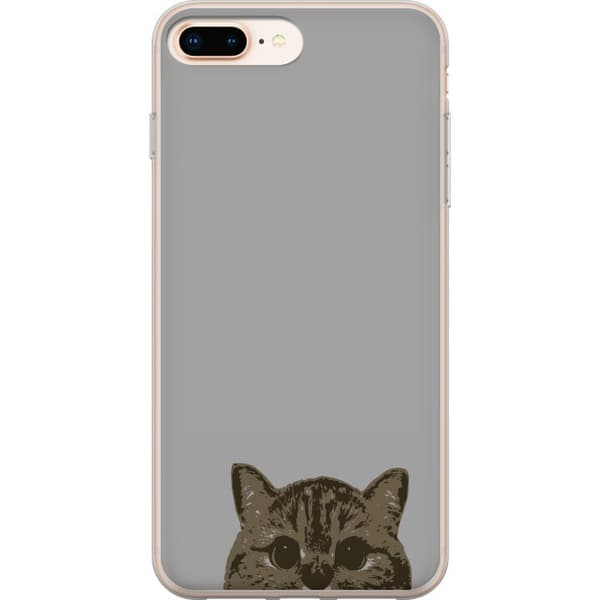 Apple iPhone 8 Plus Gennemsigtig cover Grå Katteblik - stilfuld kat design med grå baggrund