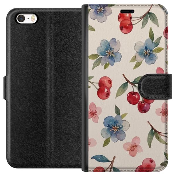 Apple iPhone SE (2016) Plånboksfodral Bär & Blommor – mönster med blå blommor och skogsbär