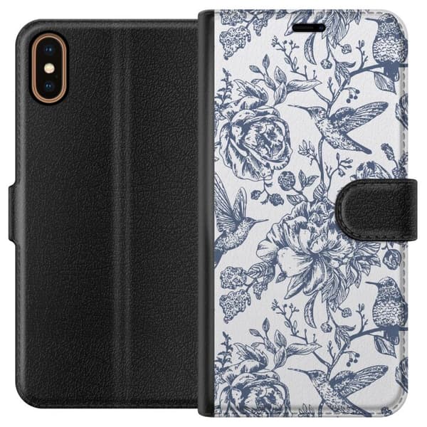 Apple iPhone X Plånboksfodral Blomster & Fåglar – romantiskt mönster i vintage-stil