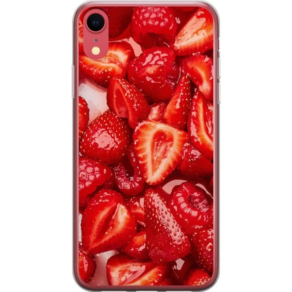 Apple iPhone XR Gennemsigtig cover Jordbærmønster - sødt motiv med sommerstemning
