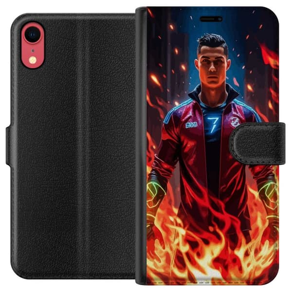 Apple iPhone XR Lompakkokotelo Ronaldo Inferno - jalkapallolegenda liekeissä
