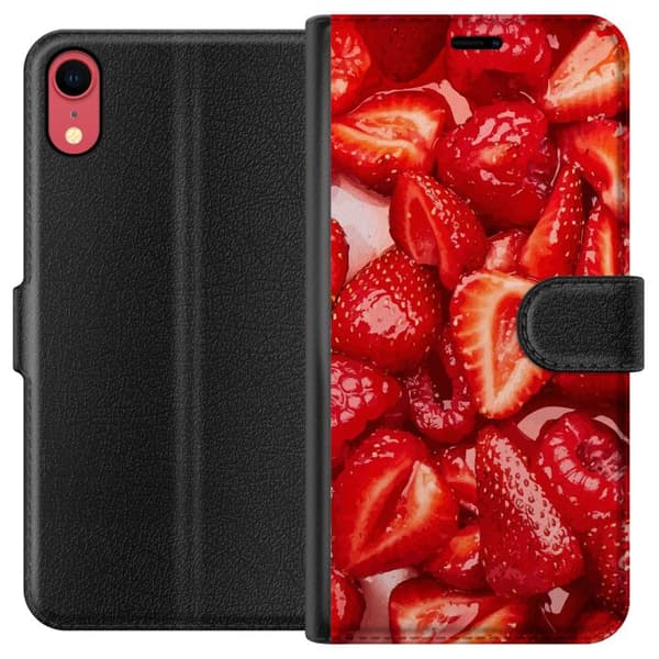 Apple iPhone XR Lommeboketui Jordbærmønster - søtt motiv med sommerfølelse