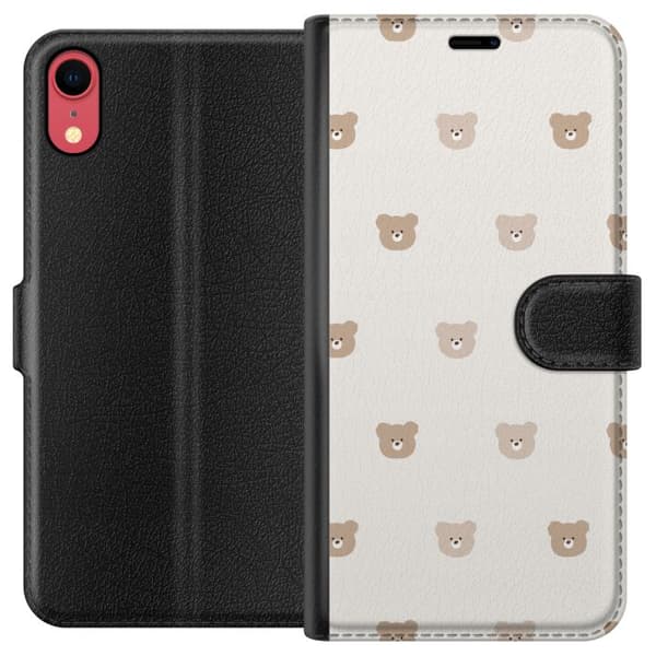 Apple iPhone XR Lompakkokotelo Teddy-tausta - söpöt teddykarhut pehmeällä taustalla