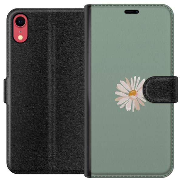 Apple iPhone XR Tegnebogsetui Grøn Minimalblomst - stilfuld blomst på grøn baggrund