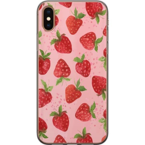 Apple iPhone X Genomskinligt Skal Strawberry Dreams – jordgubbsmönster i retrostil