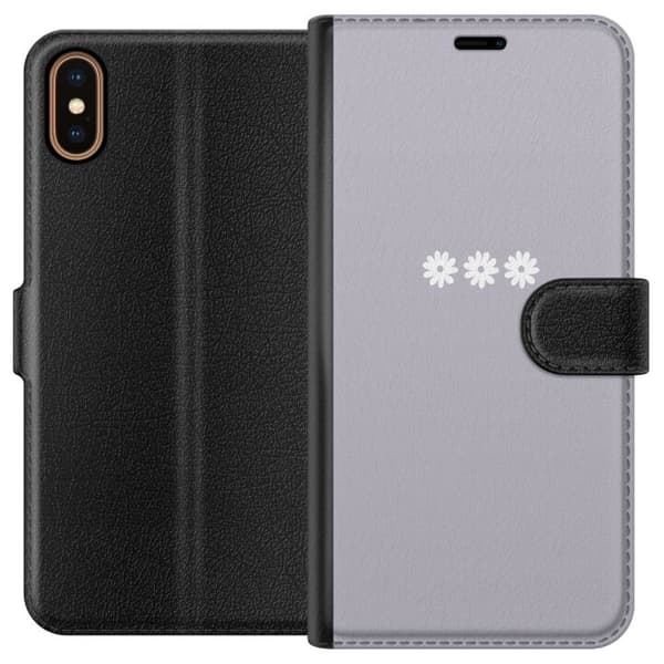 Apple iPhone XS Tegnebogsetui Lilla Blomminimalisme - stilfuldt blomstermotiv på lilla baggrund