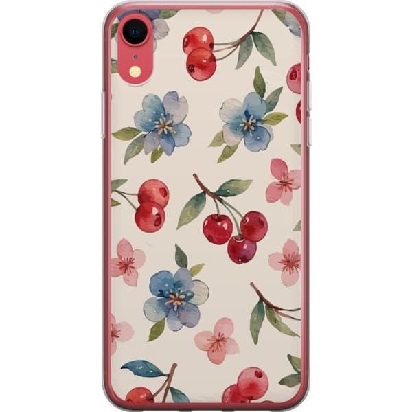 Apple iPhone XR Läpinäkyvä kuori Marjat & Kukat - kuvio, jossa on sinisiä kukkia ja metsänmarjoja