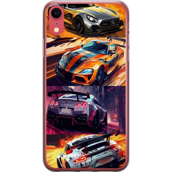 Apple iPhone XR Gennemsigtig cover Rallyfeber - fartfyldt motiv med rallybiler