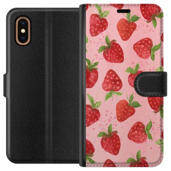 Apple iPhone XS Max Plånboksfodral Strawberry Dreams – jordgubbsmönster i retrostil