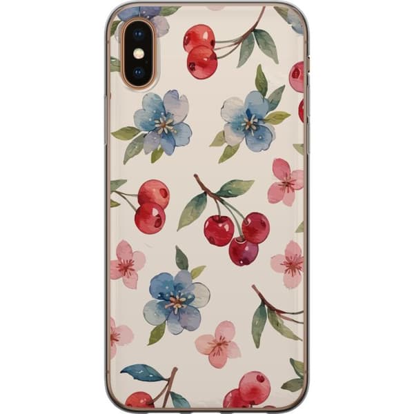 Apple iPhone XS Gjennomsiktig deksel Bær & Blomster - mønster med blå blomster og skogsbær
