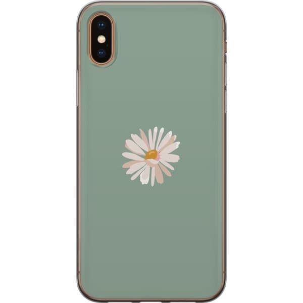 Apple iPhone XS Max Genomskinligt Skal Grön Minimalblomma – stilren blomma på grön bakgrund