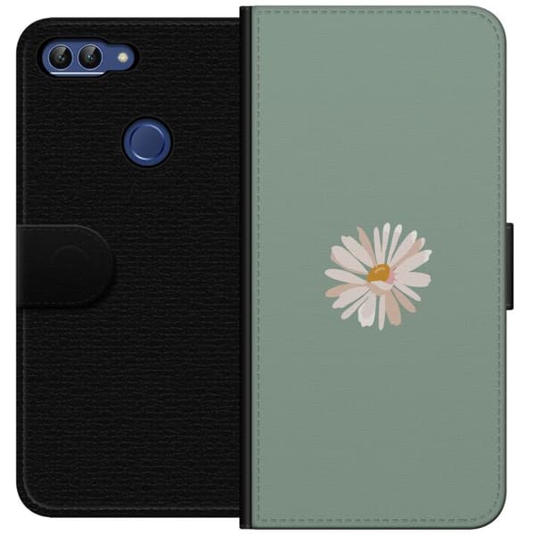 Huawei P smart Lompakkokotelo Vihreä Minimalikukka - tyylikäs kukka vihreällä taustalla