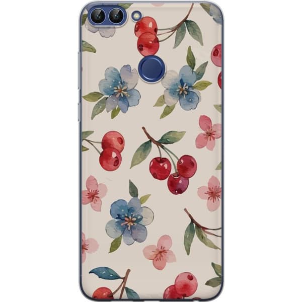 Huawei P smart Gennemsigtig cover Bær & Blomster - mønster med blå blomster og skovbær