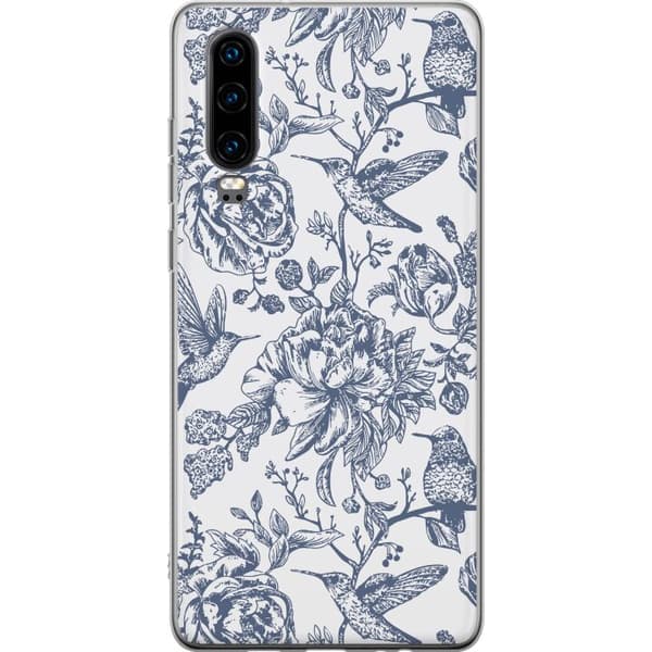 Huawei P30 Genomskinligt Skal Blomster & Fåglar – romantiskt mönster i vintage-stil
