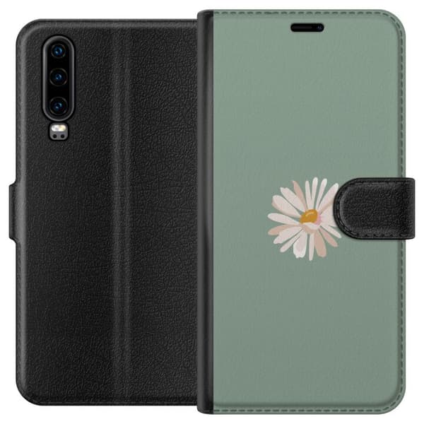 Huawei P30 Lommeboketui Grønn Minimalblomst - stilren blomst på grønn bakgrunn