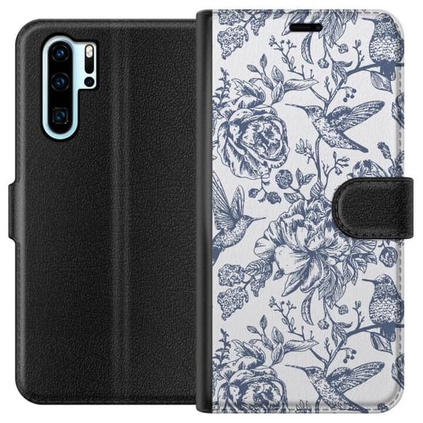 Huawei P30 Pro Plånboksfodral Blomster & Fåglar – romantiskt mönster i vintage-stil