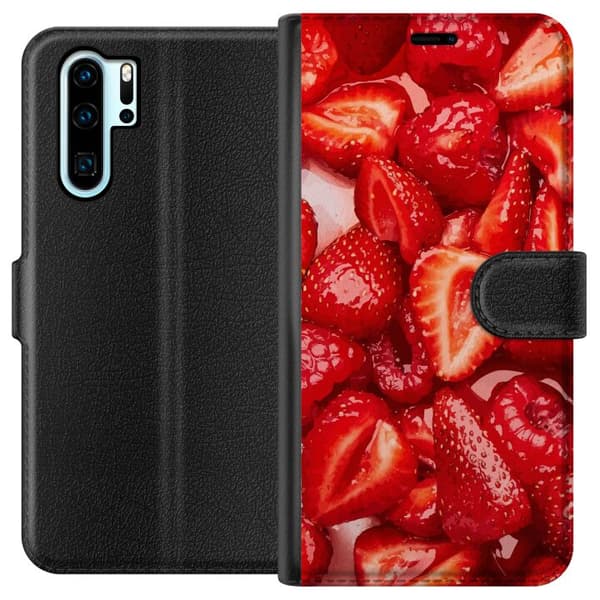 Huawei P30 Pro Lompakkokotelo Mansikkakuviointi - makea motiivi kesäfiiliksellä