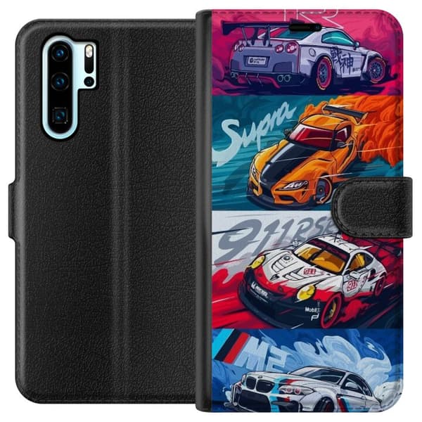 Huawei P30 Pro Lommeboketui Fartfylte Biler - Tegnet Mønster med Action