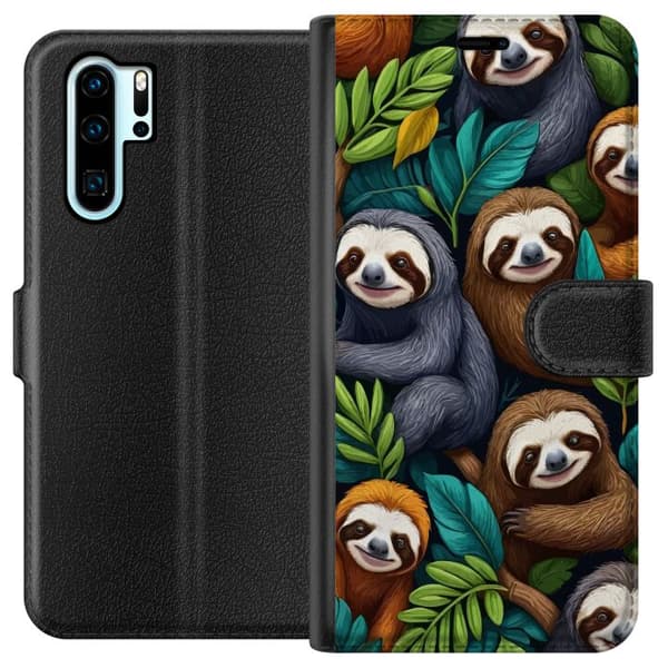 Huawei P30 Pro Lommeboketui Sengångarstil - avslappet motiv med søt dovendyr