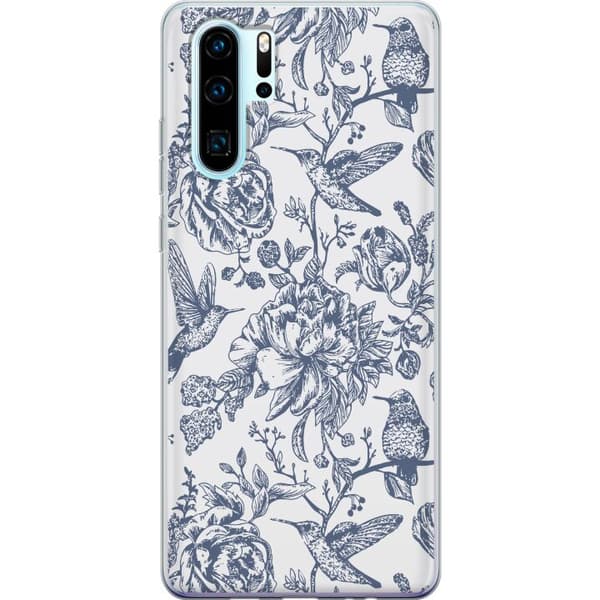Huawei P30 Pro Genomskinligt Skal Blomster & Fåglar – romantiskt mönster i vintage-stil