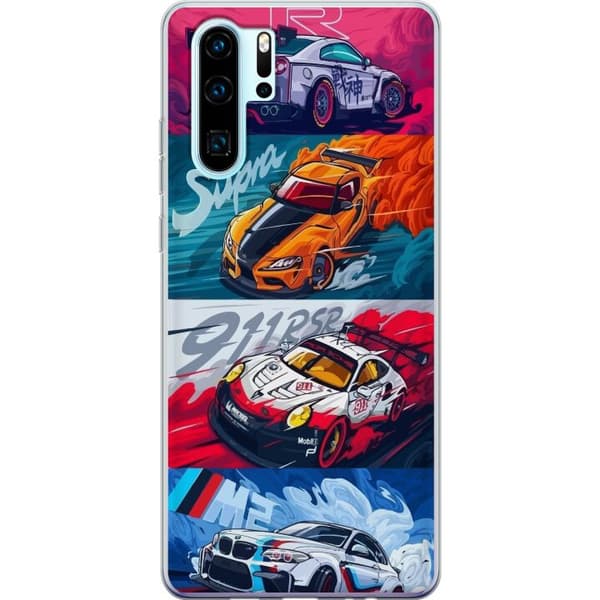 Huawei P30 Pro Genomskinligt Skal Fartfyllda Bilar – tecknat mönster med action
