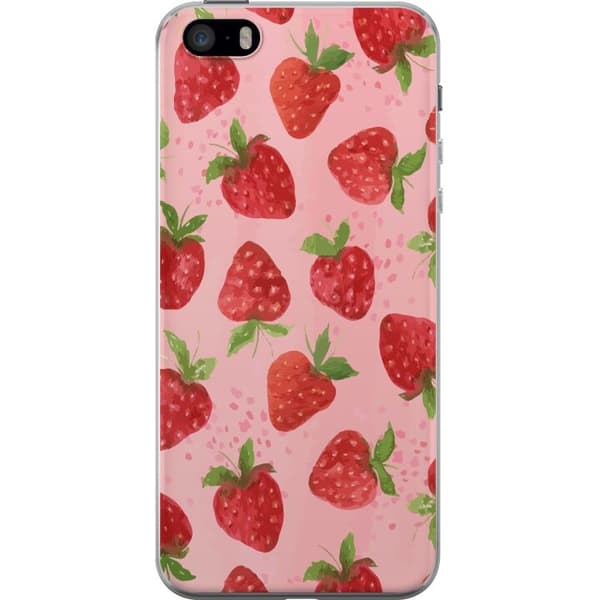 Apple iPhone SE (2016) Gennemsigtig cover Jordbærdrømme - Retro-stil jordbærmønster