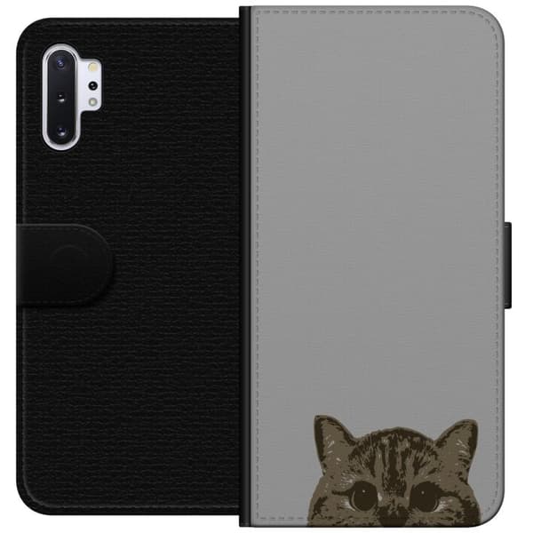 Samsung Galaxy Note10+ Lommeboketui Grå Kattblikk - stilren katte design med grå bakgrunn