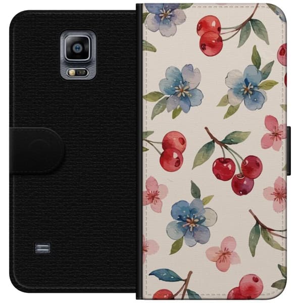 Samsung Galaxy Note 4 Tegnebogsetui Bær & Blomster - mønster med blå blomster og skovbær