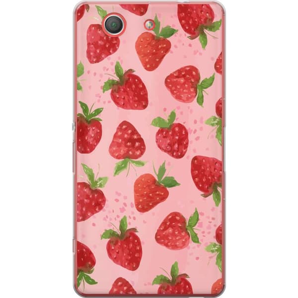 Sony Xperia Z3 Compact Genomskinligt Skal Strawberry Dreams – jordgubbsmönster i retrostil