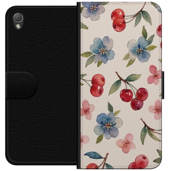Sony Xperia Z3 Lompakkokotelo Marjat & Kukat - kuvio, jossa on sinisiä kukkia ja metsänmarjoja