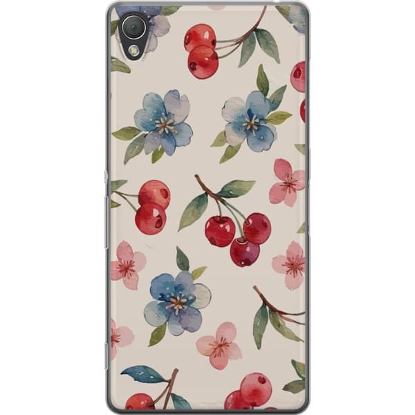 Sony Xperia Z3 Gjennomsiktig deksel Bær & Blomster - mønster med blå blomster og skogsbær